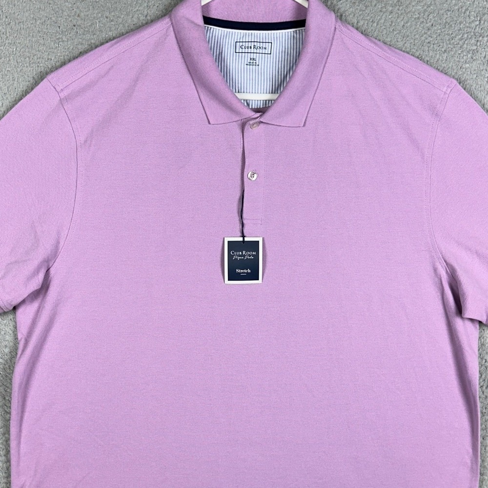 BEW Club Room Pique Polo Shirt Mens 2XL Purple Casual Rugby Stretch Short Sleeve